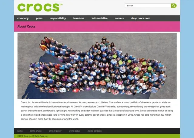 Screenshot of Crocs internal corporate site
